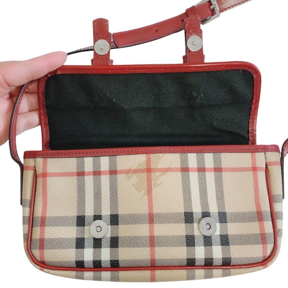 BURBERRY RED, CANVAS LEATHER SHOULDER BAG - Picture 13 of 14